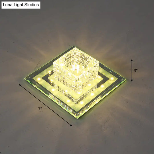 Geometric Passage Led Flush Mount Crystal Block Ceiling Light Clear / Warm Square Plate