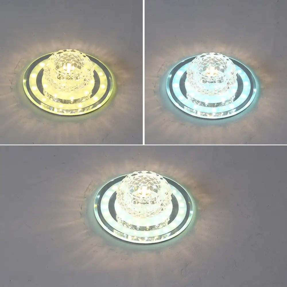 Geometric Passage Led Flush Mount Crystal Block Ceiling Light Clear / Third Gear Round