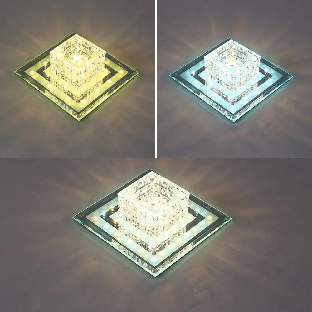 Geometric Passage Led Flush Mount Crystal Block Ceiling Light Clear / Third Gear Square Plate