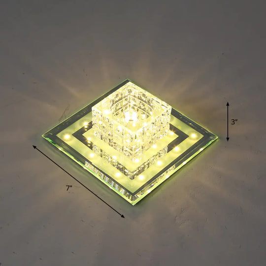 Geometric Passage Led Flush Mount Crystal Block Ceiling Light Clear / Warm Square Plate