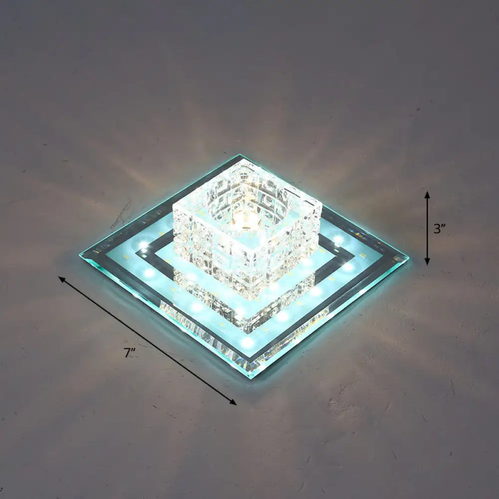 Geometric Passage Led Flush Mount Crystal Block Ceiling Light Clear / White Square Plate