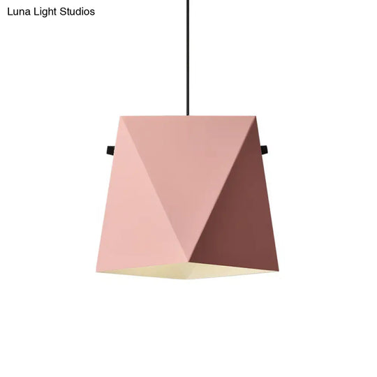 Geometric Pendant Ceiling Light In Macaron Iron Down Lighting With 1 Bulb - Pink/Black/Blue