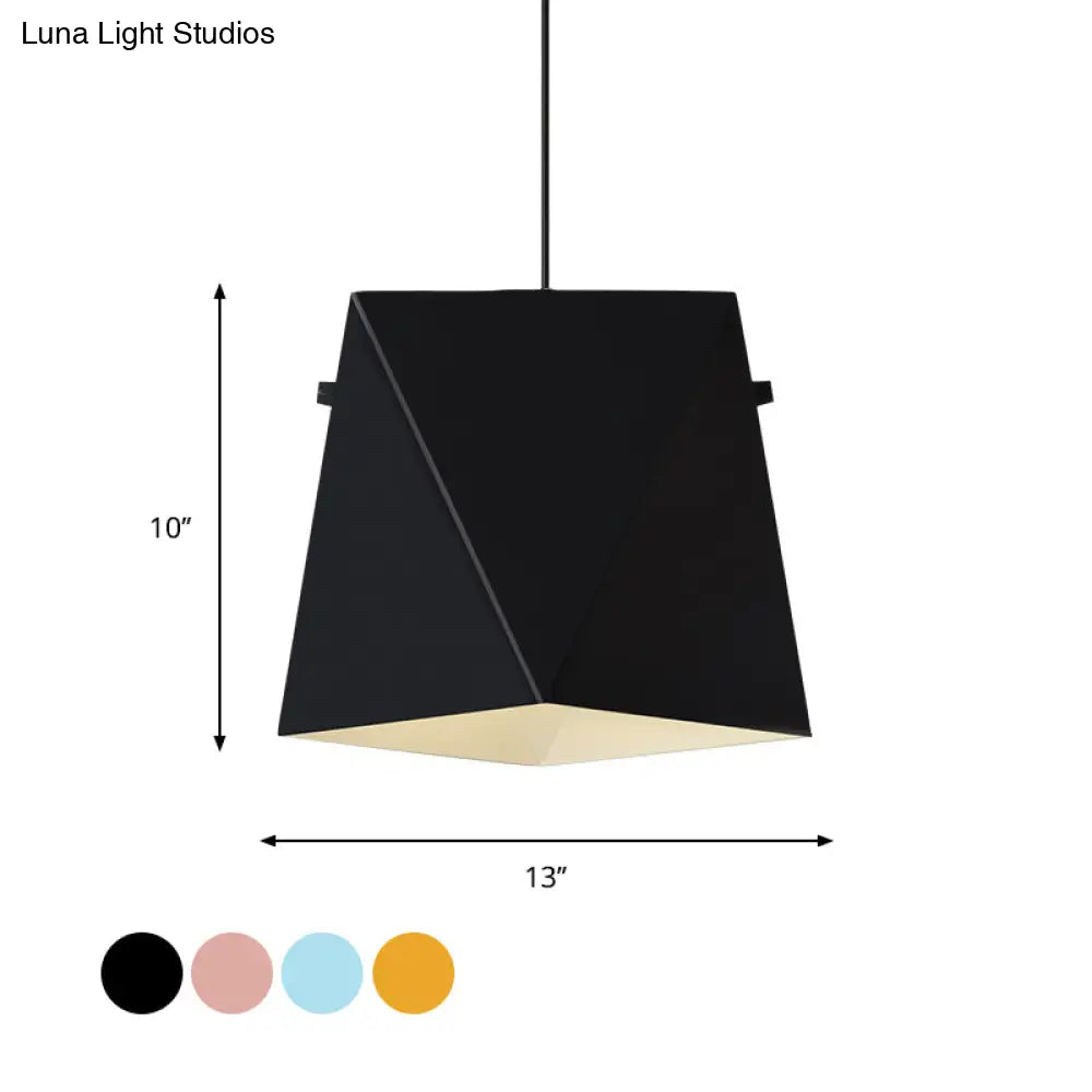 Geometric Pendant Ceiling Light In Macaron Iron Down Lighting With 1 Bulb - Pink/Black/Blue