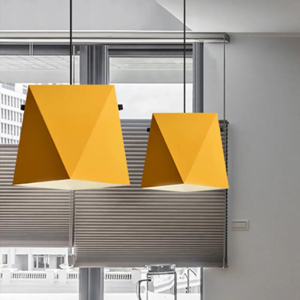 Geometric Pendant Ceiling Light In Macaron Iron Down Lighting With 1 Bulb - Pink/Black/Blue Yellow