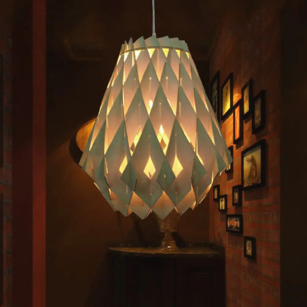 Geometric Pendant Lamp: Modern Wooden Hanging Light For Restaurants In Natural Wood