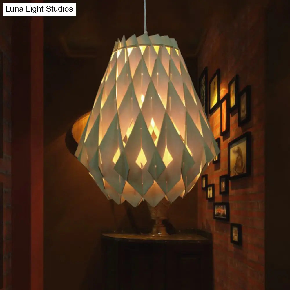 Geometric Pendant Lamp: Modern Wooden Hanging Light For Restaurants In Natural Wood