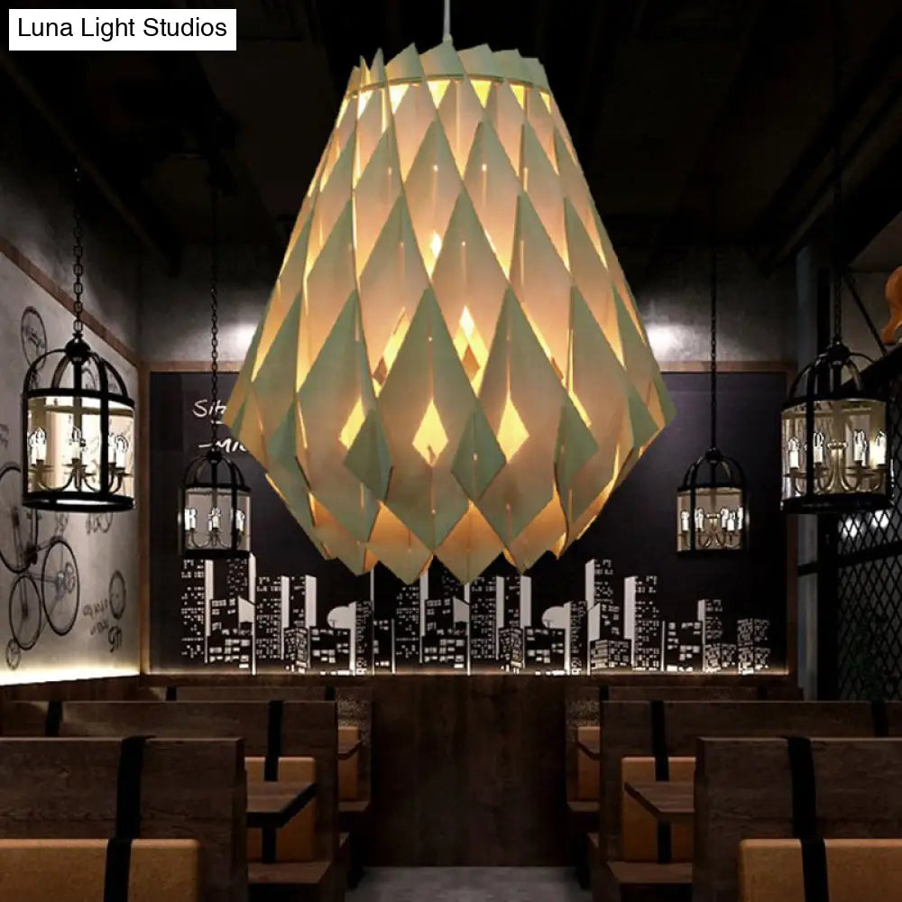 Geometric Pendant Lamp: Modern Wooden Hanging Light For Restaurants In Natural Wood