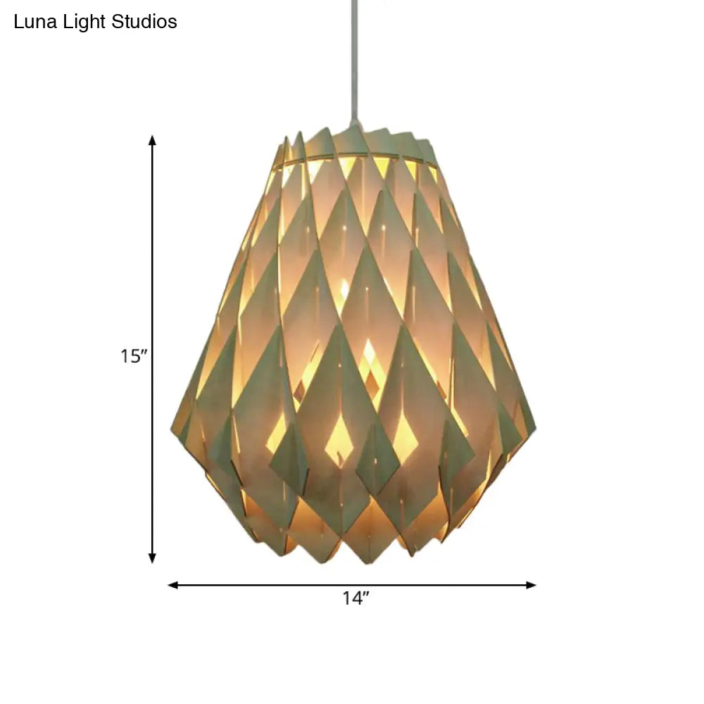 Geometric Pendant Lamp: Modern Wooden Hanging Light For Restaurants In Natural Wood