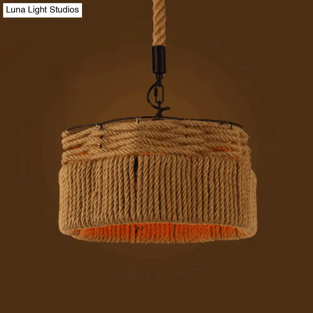 Geometric Pendant Light Kit - Industrial Beige Natural Rope Hanging Lighting For Dining Room / D