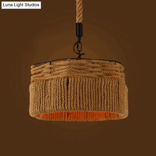 Geometric Pendant Light Kit - Industrial Beige Natural Rope Hanging Lighting For Dining Room / D