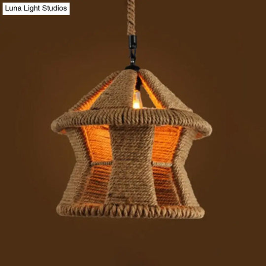 Geometric Pendant Light Kit - Industrial Beige Natural Rope Hanging Lighting For Dining Room / A