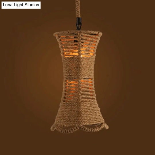 Geometric Pendant Light Kit - Industrial Beige Natural Rope Hanging Lighting For Dining Room / B