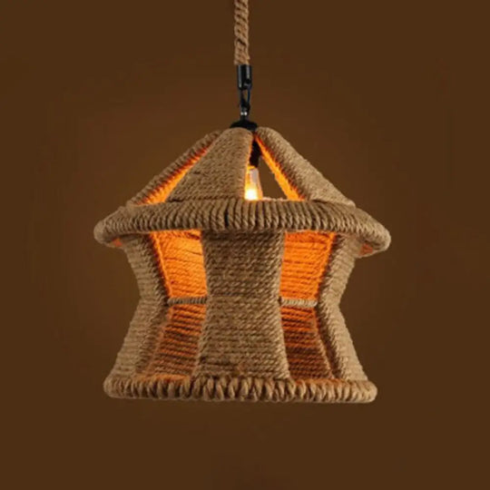 Geometric Pendant Light Kit - Industrial Beige Rope Hanging Lighting For Dining Room / A