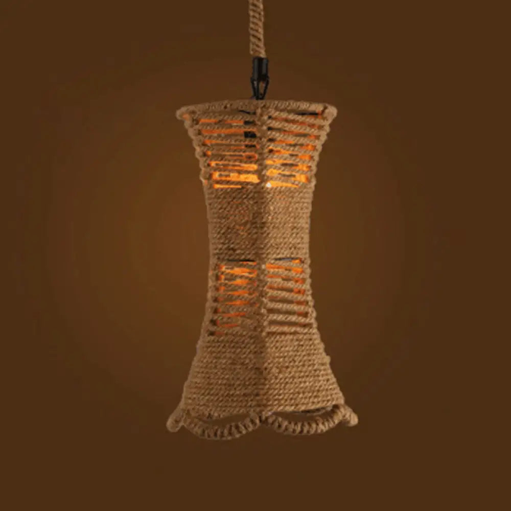 Geometric Pendant Light Kit - Industrial Beige Rope Hanging Lighting For Dining Room / B
