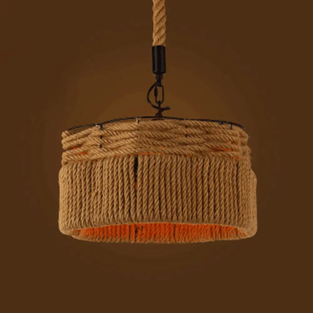 Geometric Pendant Light Kit - Industrial Beige Rope Hanging Lighting For Dining Room / D