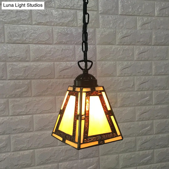 Geometric Stained Glass Pendant Light In Yellow - Mission Style For Bedroom