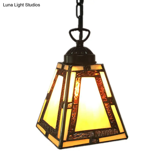 Geometric Stained Glass Pendant Light In Yellow - Mission Style For Bedroom