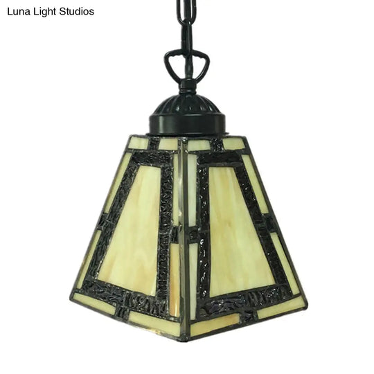 Geometric Pendant Light: Mission Style Stained Glass 1-Light Yellow For Bedroom Hanging