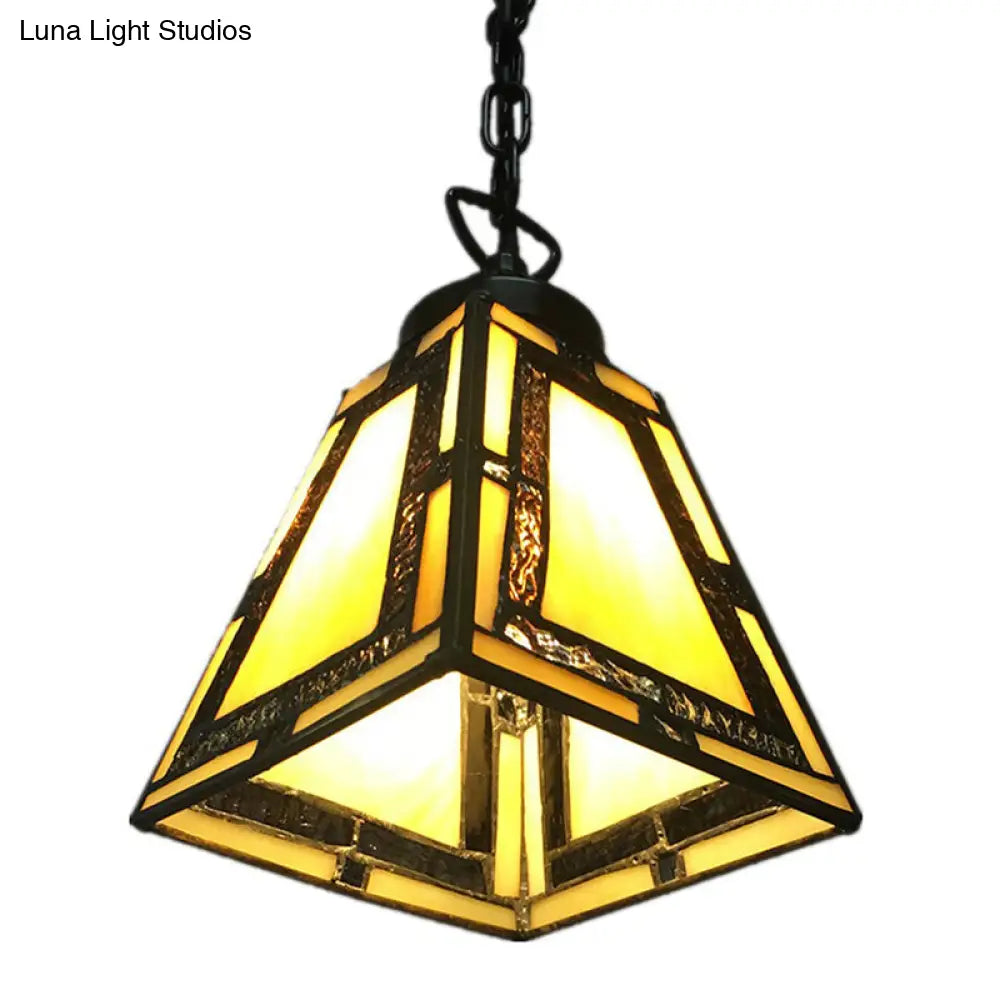 Geometric Stained Glass Pendant Light In Yellow - Mission Style For Bedroom /