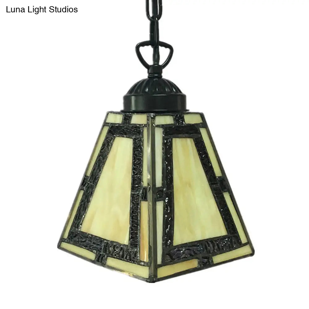 Geometric Stained Glass Pendant Light In Yellow - Mission Style For Bedroom