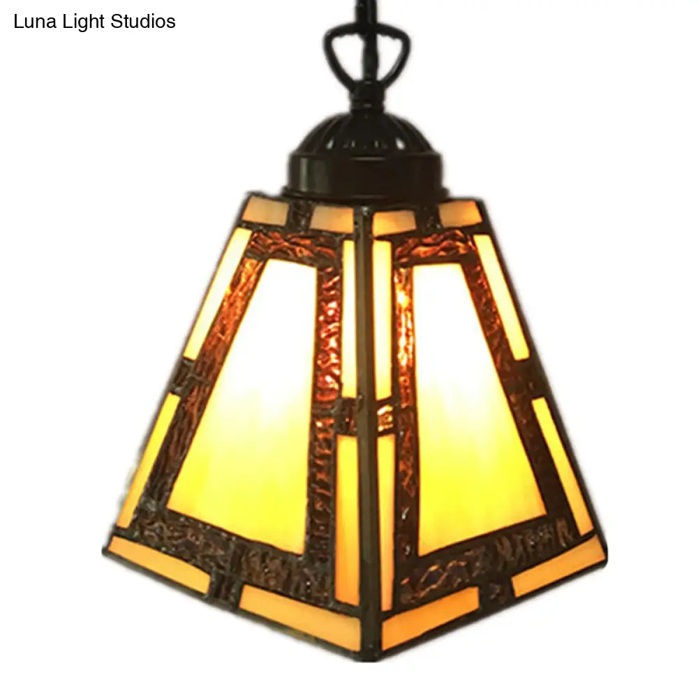 Geometric Pendant Light: Mission Style Stained Glass 1-Light Yellow For Bedroom Hanging