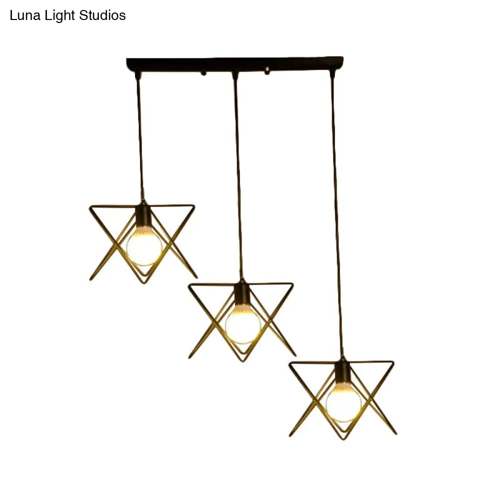 Geometric Pendant Light - Modern Industrial Style Iron Fixture With 3 Heads Black Wire Frame