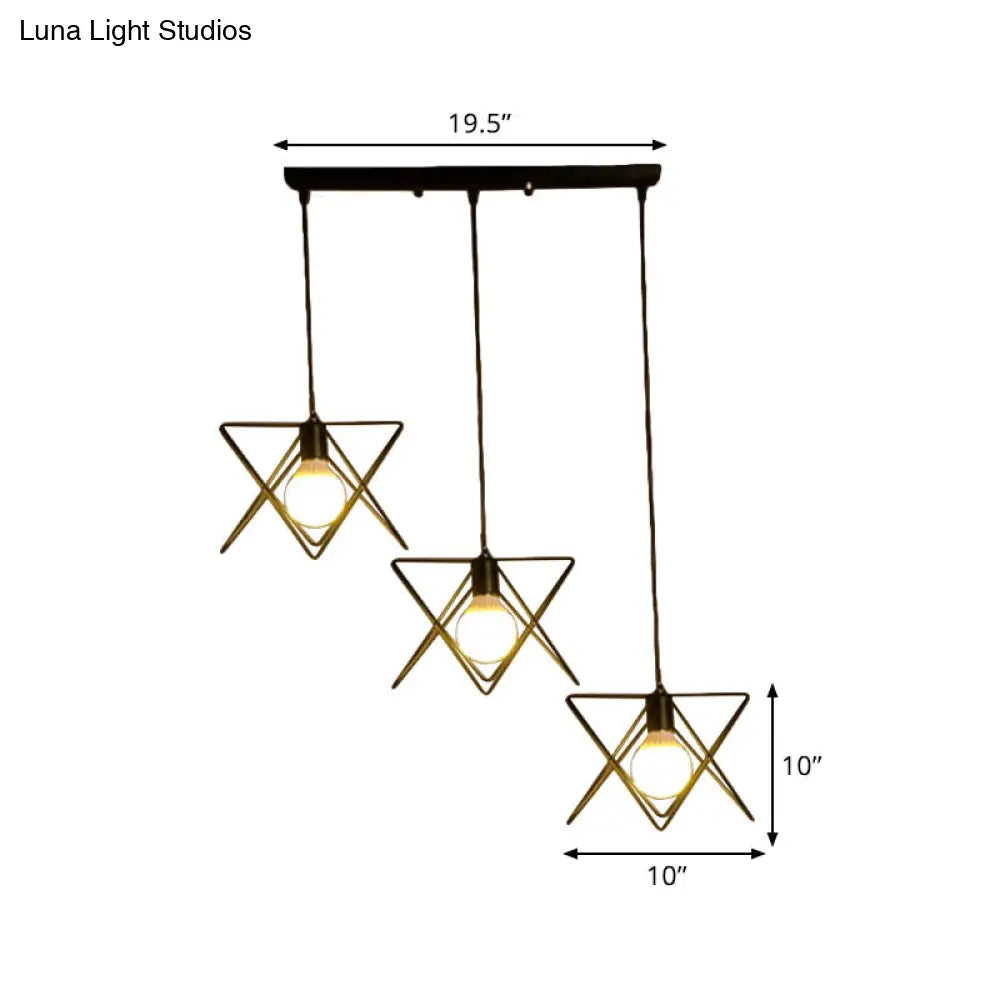 Geometric Pendant Light - Modern Industrial Style Iron Fixture With 3 Heads Black Wire Frame