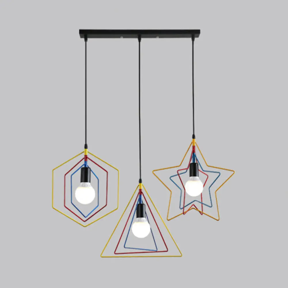 Geometric Pendant Light: Multi-Colored Metal 3 Lights - Ideal For Industrial-Style Dining Rooms