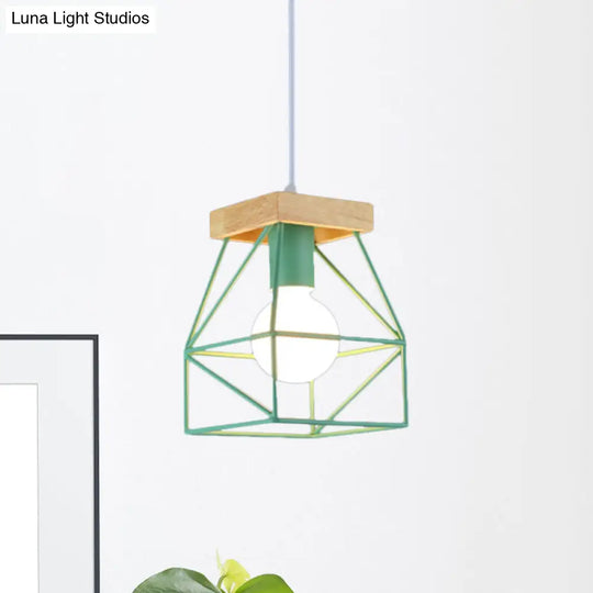 Geometric Macaron Pendant Light With Cage Shade For Bedroom - 1 Minimalist Metal Lighting In