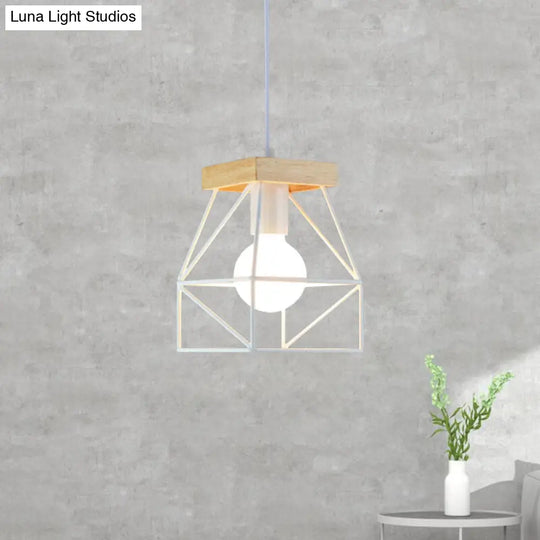 Geometric Macaron Pendant Light With Cage Shade For Bedroom - 1 Minimalist Metal Lighting In