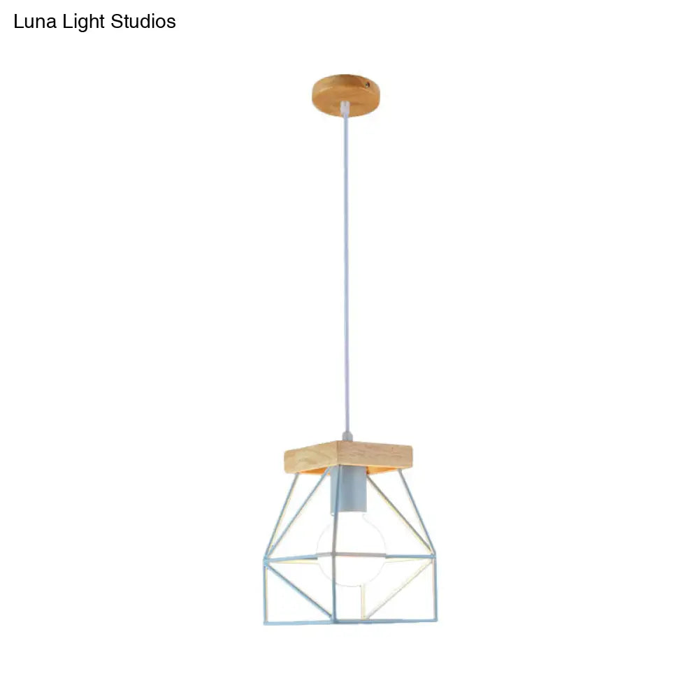 Geometric Macaron Pendant Light With Cage Shade For Bedroom - 1 Minimalist Metal Lighting In