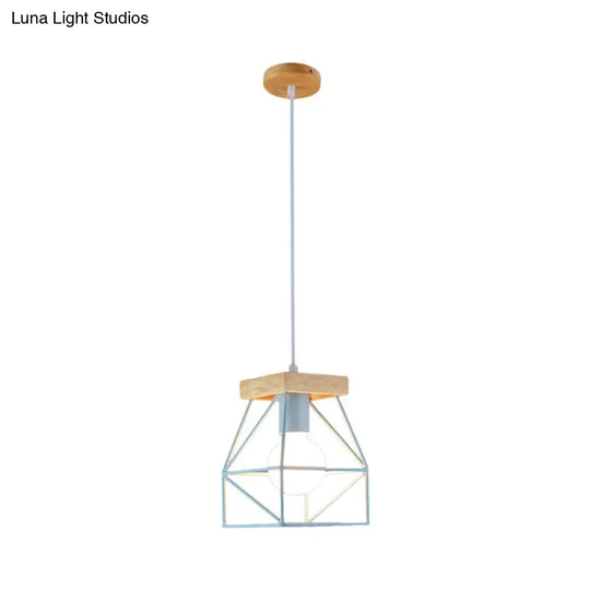 Geometric Macaron Pendant Light With Cage Shade For Bedroom - 1 Minimalist Metal Lighting In