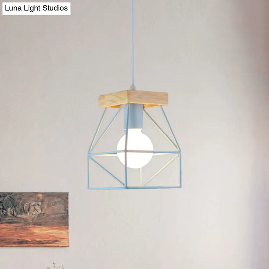 Geometric Macaron Pendant Light With Cage Shade For Bedroom - 1 Minimalist Metal Lighting In