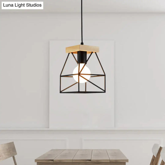 Geometric Macaron Pendant Light With Cage Shade For Bedroom - 1 Minimalist Metal Lighting In