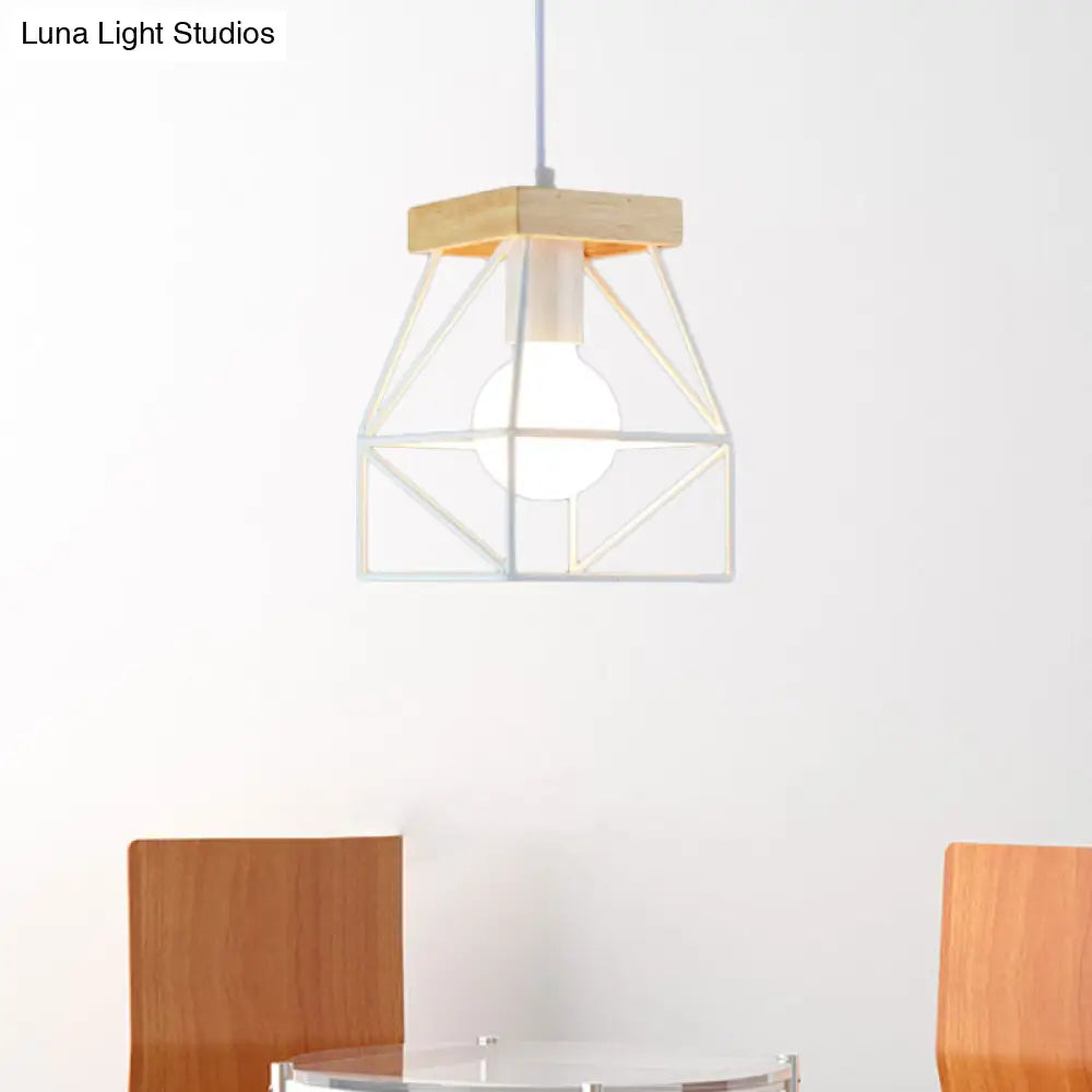 Geometric Macaron Pendant Light With Cage Shade For Bedroom - 1 Minimalist Metal Lighting In