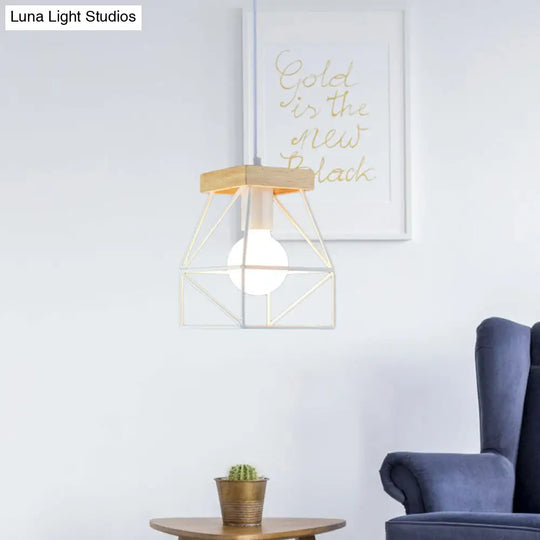 Geometric Macaron Pendant Light With Cage Shade For Bedroom - 1 Minimalist Metal Lighting In