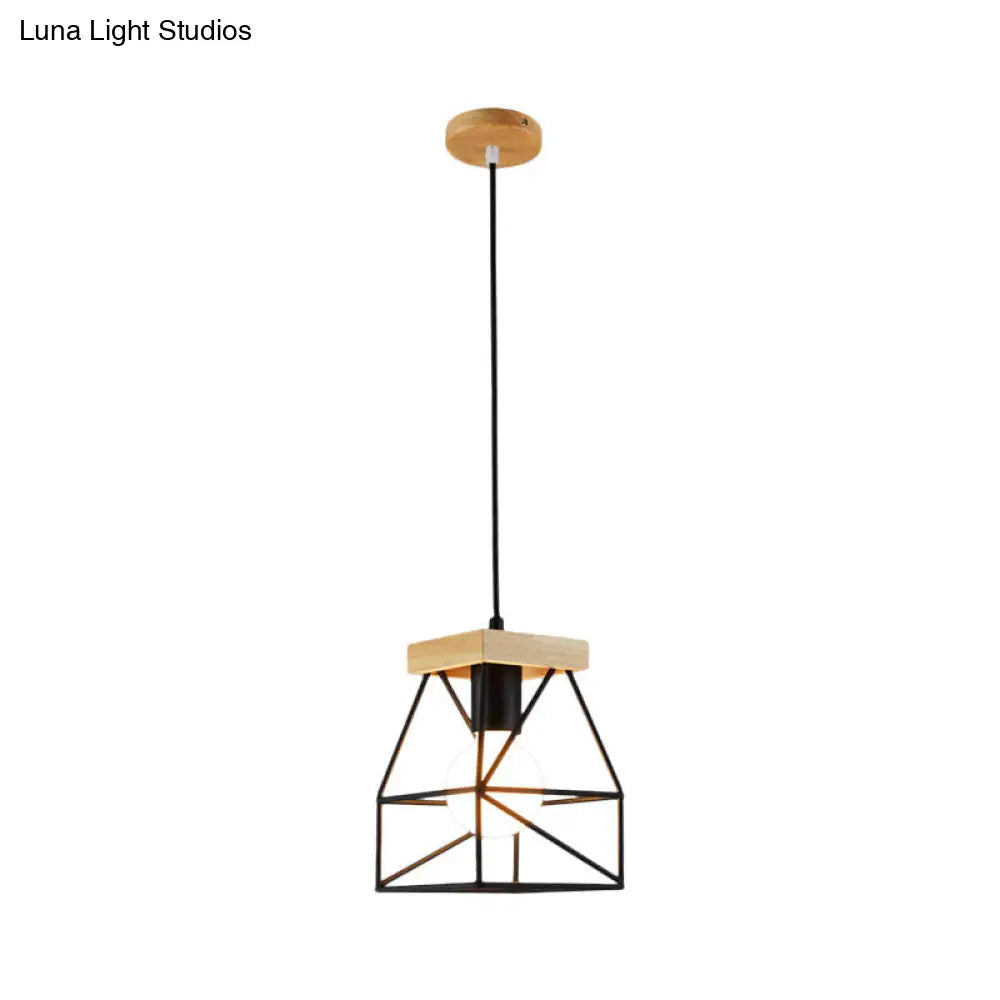 Geometric Macaron Pendant Light With Cage Shade For Bedroom - 1 Minimalist Metal Lighting In