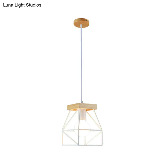 Geometric Macaron Pendant Light With Cage Shade For Bedroom - 1 Minimalist Metal Lighting In