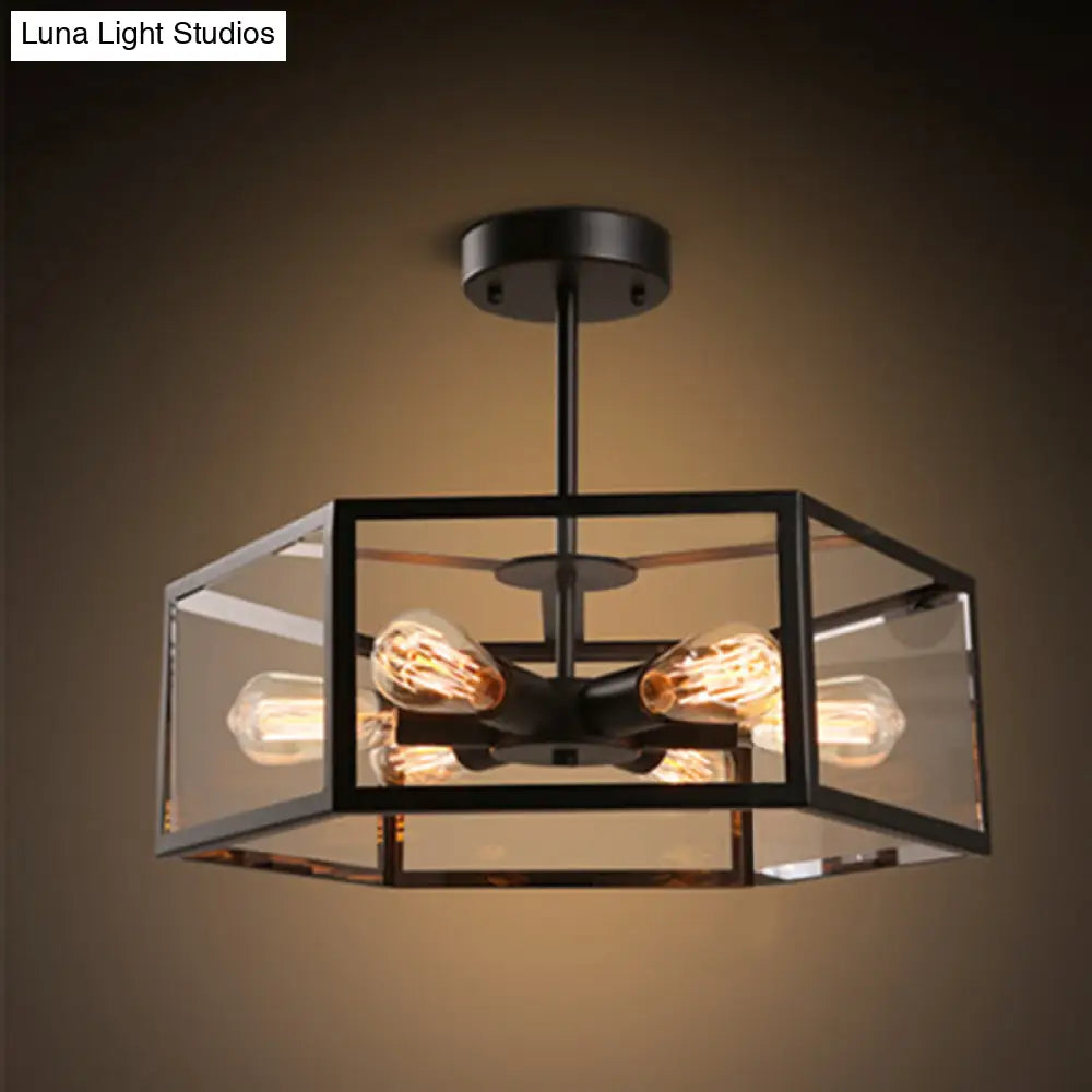 Geometric Retro Industrial Ceiling Flush Mount Light - 6 Metal Lights For Bars