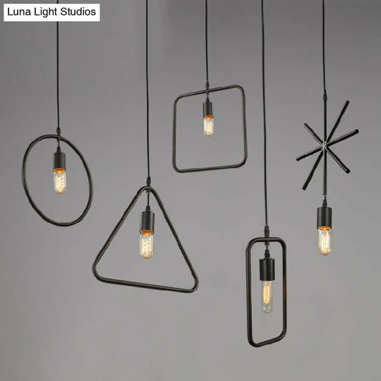Geometric Metal Pendant Light - Industrial Style Single-Bulb Ideal For Dining Room Black / Rectangle