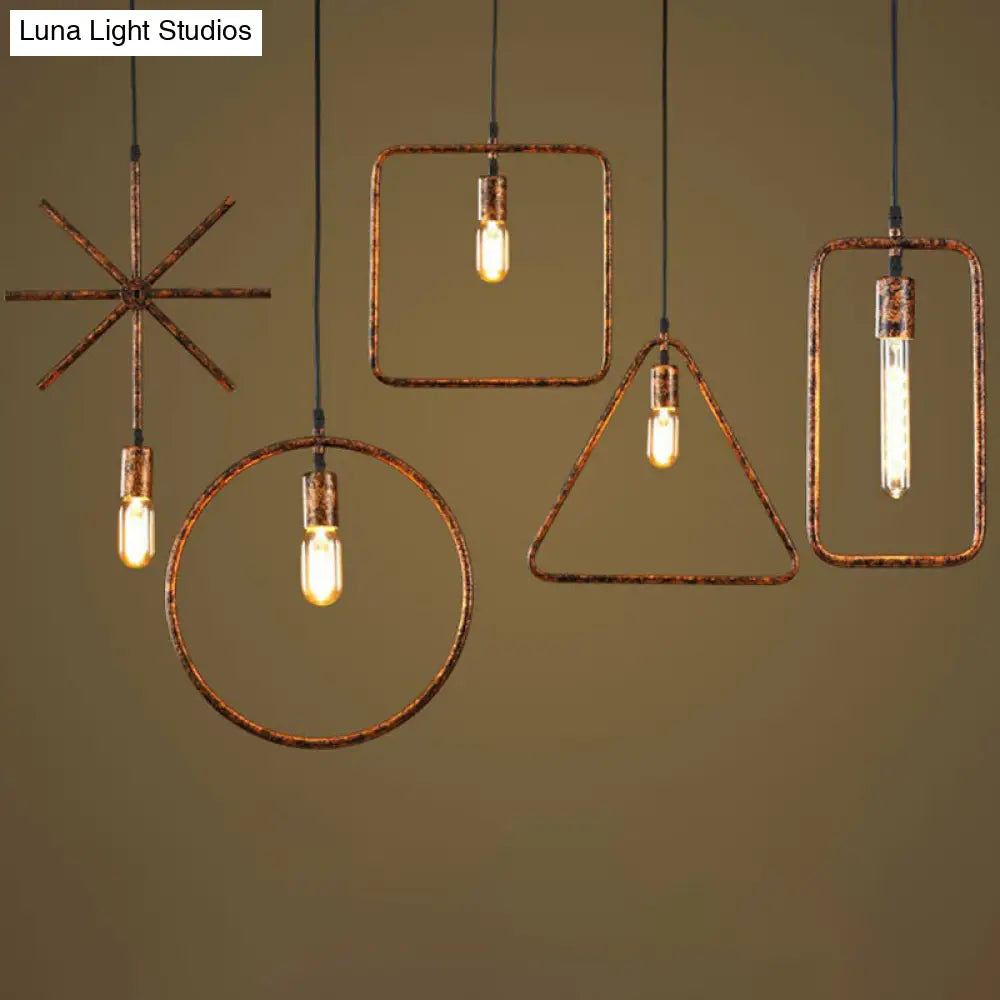 Geometric Metal Pendant Light - Industrial Style Single-Bulb Ideal For Dining Room Rust / Rectangle