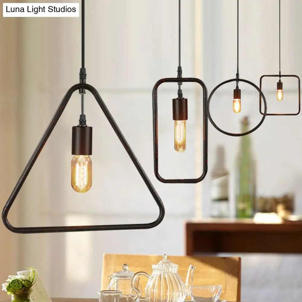 Geometric Metal Pendant Light - Industrial Style Single-Bulb Ideal For Dining Room