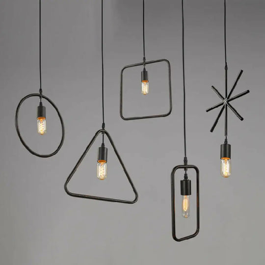 Geometric Single-Bulb Pendant Light: Industrial Metal Suspension For Dining Room Black / Rectangle