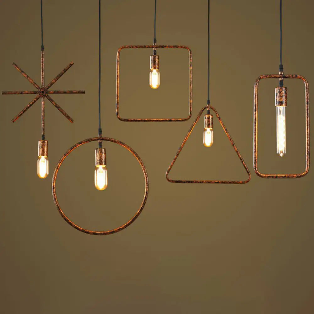 Geometric Single-Bulb Pendant Light: Industrial Metal Suspension For Dining Room Rust / Rectangle