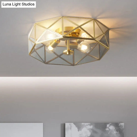 Geometric Smoke Grey Glass Flush Mount Ceiling Light - 4 Head Minimalist Design