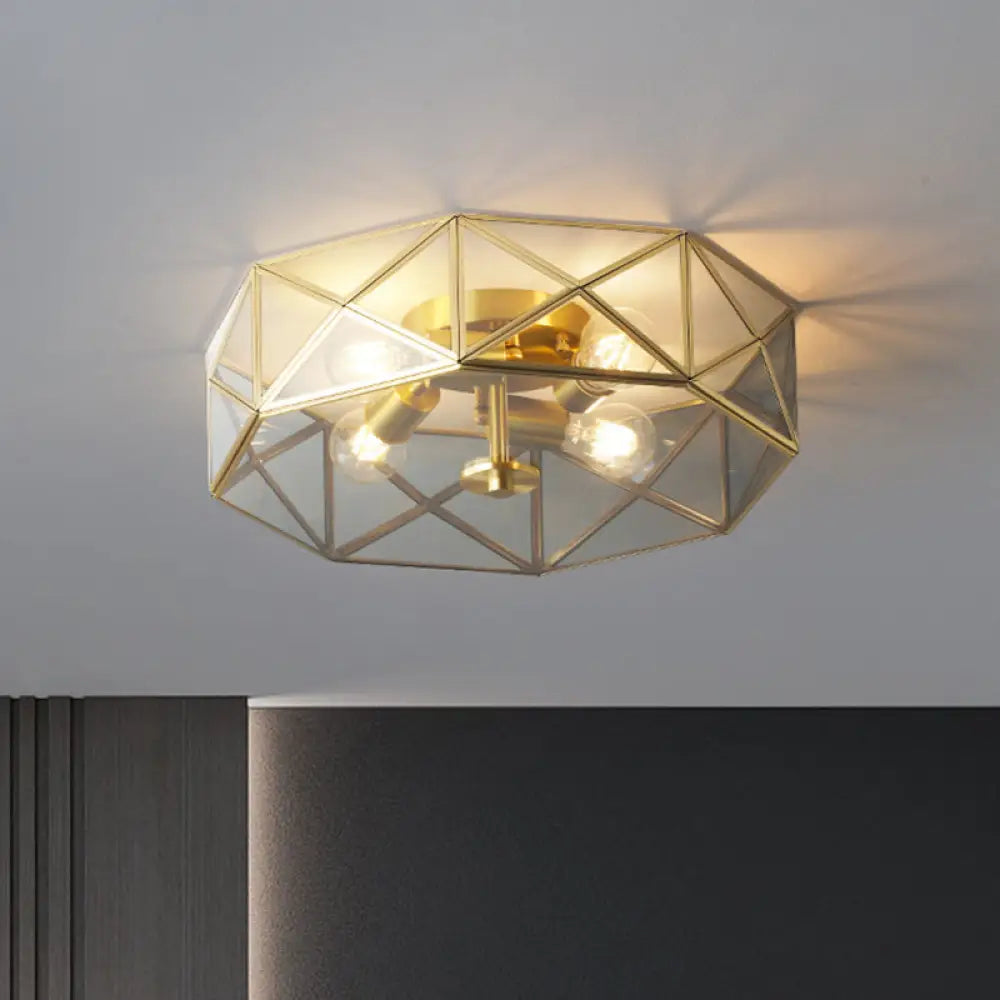 Geometric Smoke Grey Glass Flush Mount Ceiling Light - 4 Head Minimalist Design Gray