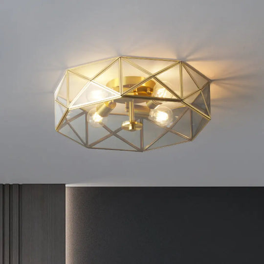 Geometric Smoke Grey Glass Flush Mount Ceiling Light - 4 Head Minimalist Design Gray