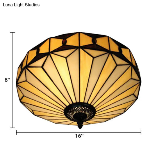 Geometric Stained Glass Ceiling Light For Bedroom - 2-Light Flush Mount Fixture Mission Style