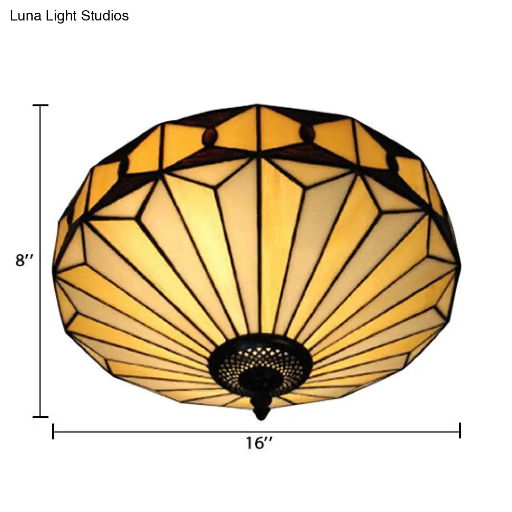 Geometric Stained Glass Ceiling Light For Bedroom - 2-Light Flush Mount Fixture Mission Style H8.5 X