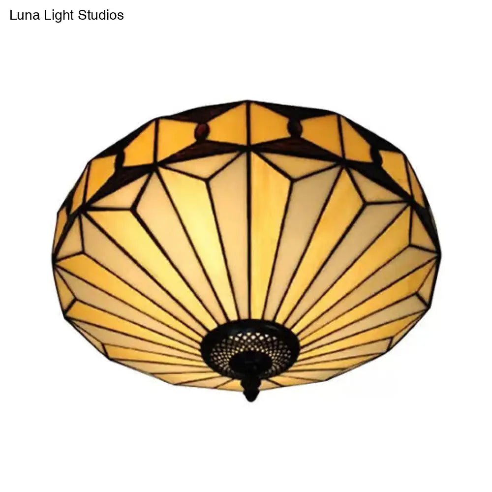 Geometric Stained Glass Ceiling Light For Bedroom - 2-Light Flush Mount Fixture Mission Style H8.5 X